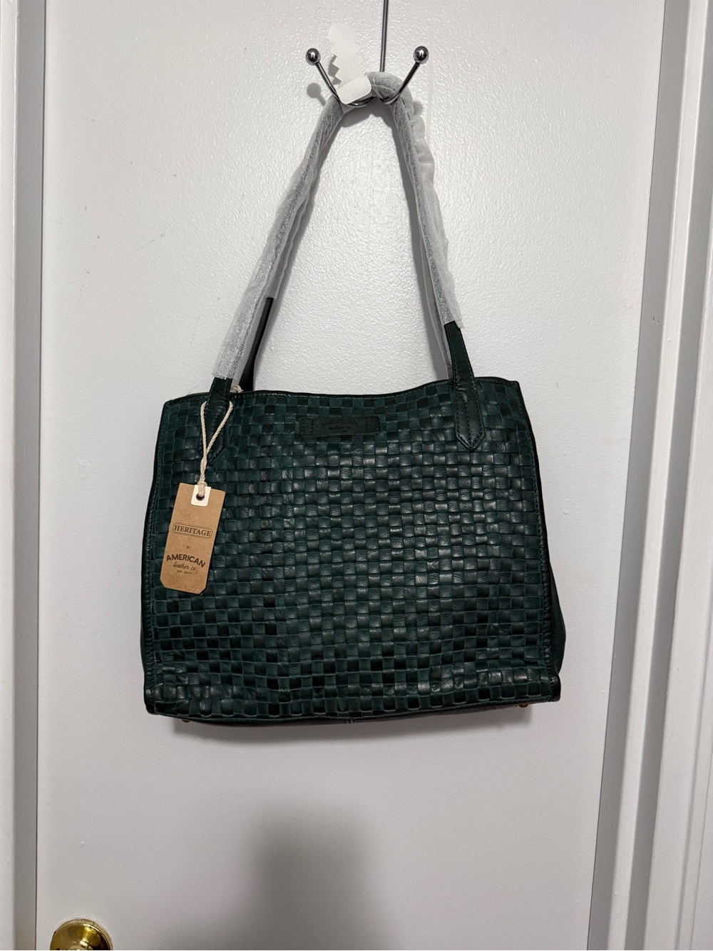 Woven Shoulder Tote Bag in Dark Green